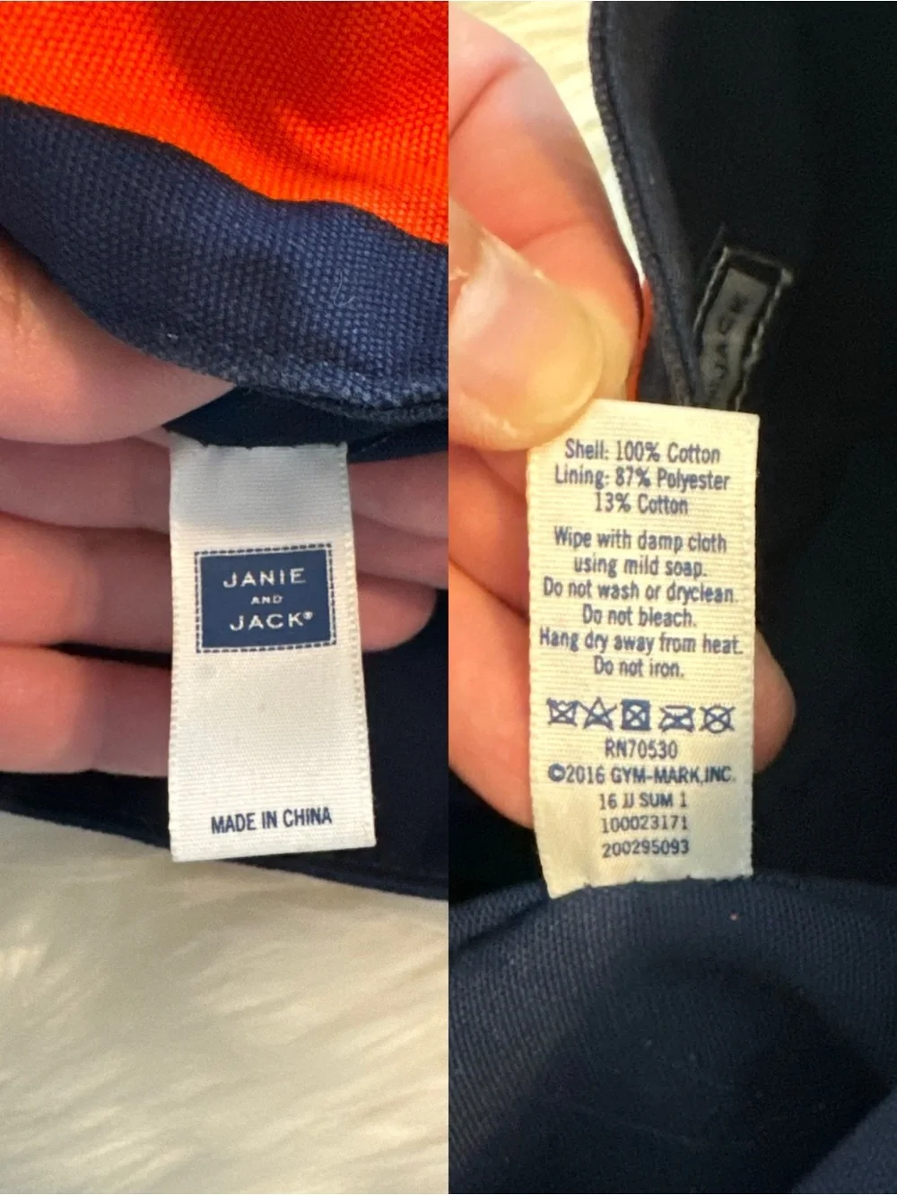 Janie and Jack Navy and Orange Striped Canvas Tote with Brown Handles